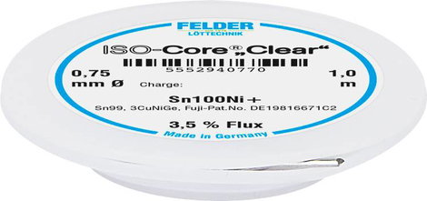 Felder Löttechnik ISO-Core Clear Sn100Ni+ Forrasztóón, ólommentes Tekercs Sn99,25Cu0,7Ni0,05 0.75 mm