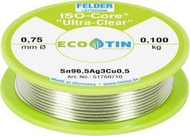 Felder Löttechnik ISO-Core Ultra Clear SAC305 Forrasztóón Tekercs Sn96,5Ag3Cu0,5 0.100 kg 0.75 mm