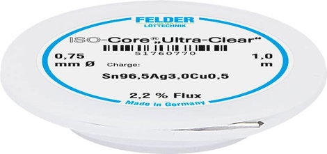 Felder Löttechnik ISO-Core Ultra Clear SAC305 Forrasztóón Tekercs Sn96,5Ag3Cu0,5 0.75 mm