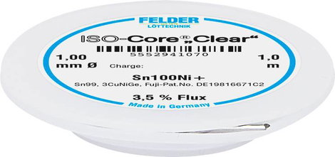 Felder Löttechnik ISO-Core Clear Sn100Ni+ Forrasztóón Tekercs Sn99,25Cu0,7Ni0,05 1 mm