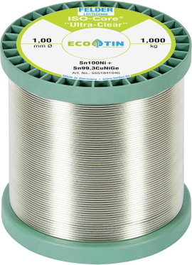 Felder Löttechnik ISO-Core Ultra-Clear Sn100Ni+ Forrasztóón, ólommentes Tekercs Sn99,25Cu0,7Ni0,05 1