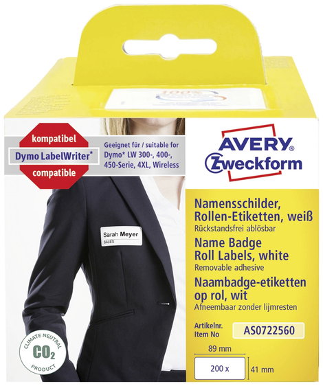 Avery-Zweckform Etikett tekercs 41 x 89 mm Fólia Fehér 200 db Leoldható AS0722560 Név címkék 2. kép