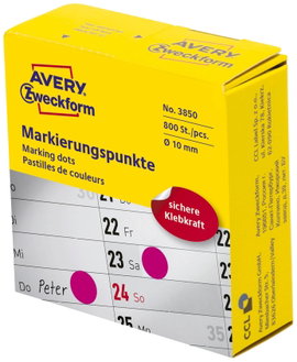 Avery-Zweckform 3850 Etikettek Ø 10 mm Papír Bíbor 800 db Véglegesen tapadó Jelölőpont etikett