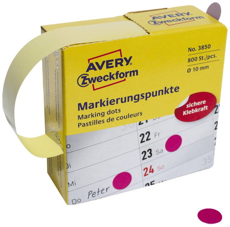 Avery-Zweckform 3850 Etikettek Ø 10 mm Papír Bíbor 800 db Véglegesen tapadó Jelölőpont etikett 2. kép