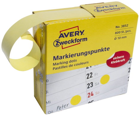 Avery-Zweckform 3852 Etikettek Ø 10 mm Papír Sárga 800 db Véglegesen tapadó Jelölőpont etikett 2. kép