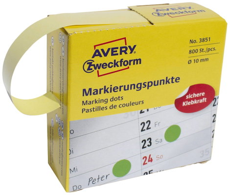 Avery-Zweckform 3851 Etikettek Ø 10 mm Papír Zöld 800 db Véglegesen tapadó Jelölőpont etikett 2. kép