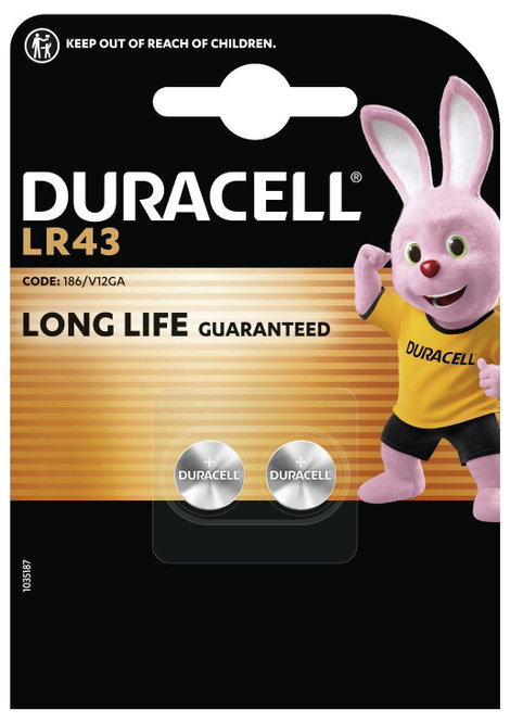 Duracell Gombelem LR 43 1.5 V 2 db 73 mAh Alkáli mangán AG12