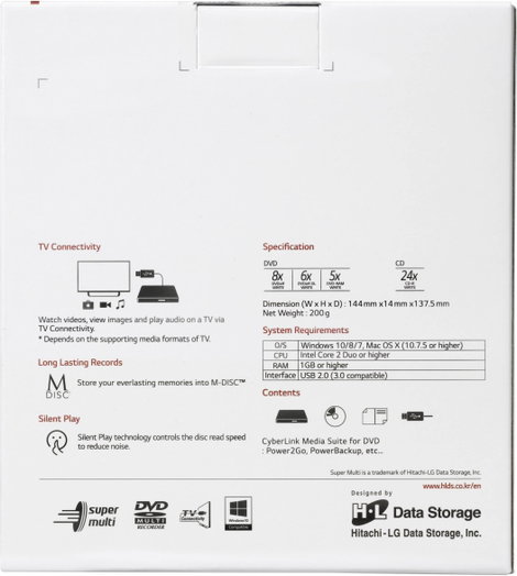 HL Data Storage GP60 DVD író, külső Retail USB 2.0 Ezüst 5. kép