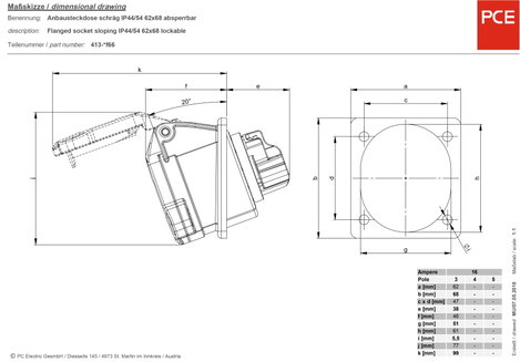 PCE PC Electric 413-6f66 CEE-CARA ráépíthető doboz 16 A 3 pólusú 230 V 1 db 3. kép