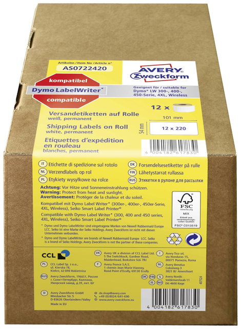 Avery-Zweckform Etikettek 101 x 54 mm Papír Fehér 1 db Véglegesen tapadó AS0722420 Cím etikett 2. kép