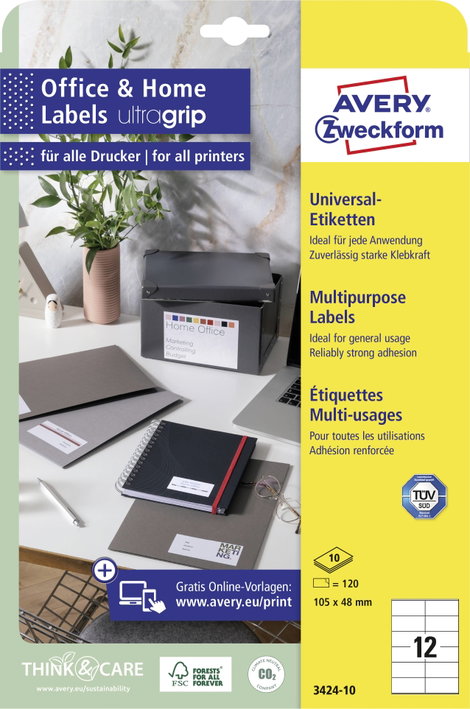 Avery-Zweckform 3424-10 Univerzális etikett 105 x 48 mm Papír Fehér 120 db Véglegesen tapadó Színes  2. kép