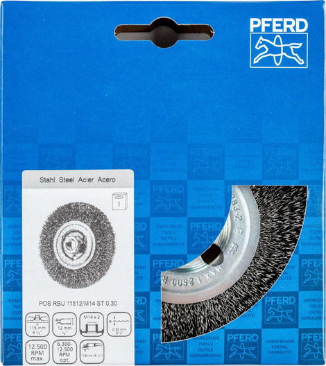 PFERD Kerek kefe kioldva RBU Ø 115 x 12 mm M14 acélhuzal Ø 0,30 sarokcsiszolóhoz 43502201 1 db 2. kép