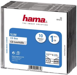 Hama CD tok, slim 00051275 1 CD/DVD/Blu-Ray Átlátszó, Fekete Polisztirol 10 db
