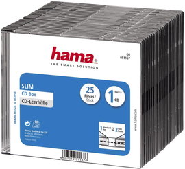 Hama CD tok, slim 00051167 1 CD/DVD/Blu-Ray Átlátszó, Fekete Polisztirol 25 db