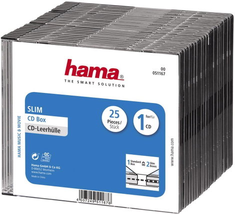 Hama CD tok, slim 00051167 1 CD/DVD/Blu-Ray Átlátszó, Fekete Polisztirol 25 db