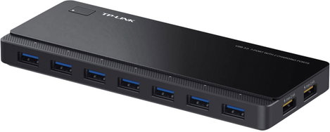 TP-LINK UH720 7+2 port USB 3.2 hub Gyorstöltő csatlakozóval Fekete