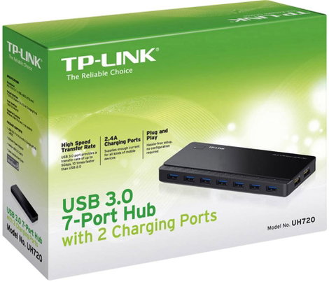 TP-LINK UH720 7+2 port USB 3.2 hub Gyorstöltő csatlakozóval Fekete 3. kép