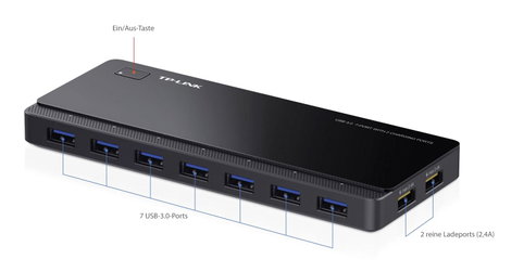 TP-LINK UH720 7+2 port USB 3.2 hub Gyorstöltő csatlakozóval Fekete 4. kép