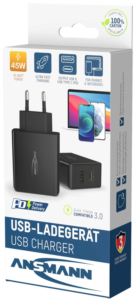 Ansmann Home Charger 247PD USB-s töltőkészülék 45 W Aljzat dugó Kimeneti áram (max.) 3 A Kimenetek s 9. kép