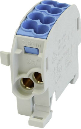 HoraeTec 080110-1-3 Fővezeték elágaztató kapocs PA, Sárgaréz Élénk szürke (RAL 7035), Élénk kék (RAL