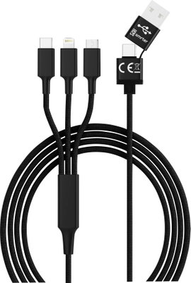5in1 USB töltőkábel, micro-USB, USB-C, Lightning, 1,2 m, fekete, Smrter SMRTER_HYDRA_ULT_BK