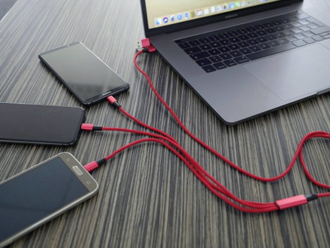 5in1 USB töltőkábel, micro-USB, USB-C, Lightning, 1,2 m, piros, Smrter SMRTER_HYDRA_ULT_RD 4. kép