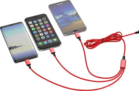 5in1 USB töltőkábel, micro-USB, USB-C, Lightning, 1,2 m, piros, Smrter SMRTER_HYDRA_ULT_RD 5. kép