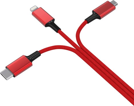 5in1 USB töltőkábel, micro-USB, USB-C, Lightning, 1,2 m, piros, Smrter SMRTER_HYDRA_ULT_RD 6. kép