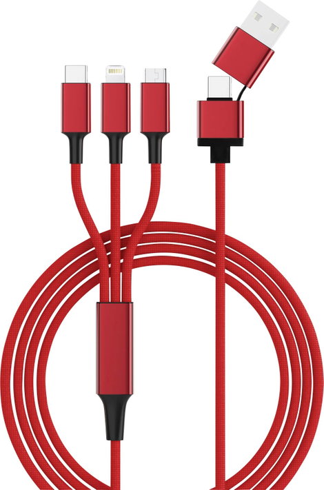 5in1 USB töltőkábel, micro-USB, USB-C, Lightning, 1,2 m, piros, Smrter SMRTER_HYDRA_ULT_RD 7. kép