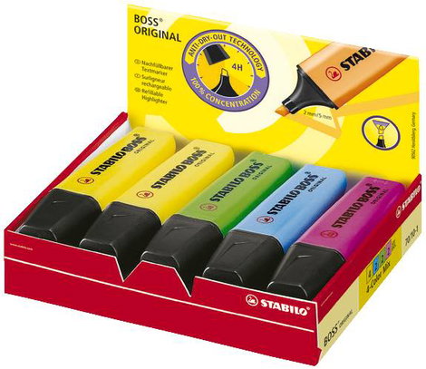 STABILO Szövegjelölő BOSS® ORIGINAL 70/10-1 Sárga, Zöld, Rózsaszín, Kék 2 mm, 5 mm 10 db