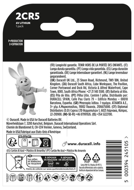 Duracell 2 CR 5 2CR5 Fotóelem Lítium 1400 mAh 6 V 1 db 2. kép