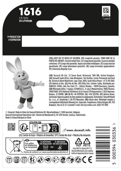 Duracell Gombelem CR 1616 3 V 1 db 45 mAh Lítium DL1616 2. kép