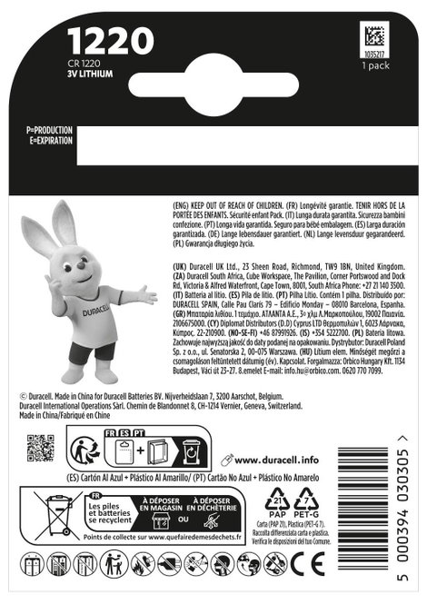 Duracell Gombelem CR 1220 3 V 1 db 35 mAh Lítium DL1220 2. kép