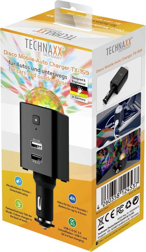 Technaxx Disco mobil-automatikus töltő TX-159 Terhelhetőség max.=2.1 A 12/24 V, 5 V USB-ről 10. kép