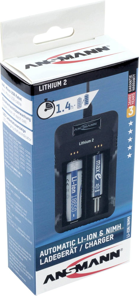Ansmann Lithium 2 Hengeres akku töltő Nem Lítiumion, NiCd, NiMH 10340, 10350, 10440, 10500, 12500, 1 11. kép