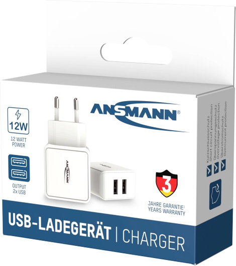 Ansmann HomeCharger HC212 1001-0114 USB-s töltőkészülék Aljzat dugó Kimeneti áram (max.) 2400 mA 2 x 11. kép
