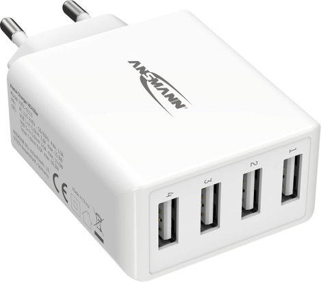 Ansmann HomeCharger HC430 1001-0113 USB-s töltőkészülék Aljzat dugó Kimeneti áram (max.) 6000 mA 4 x