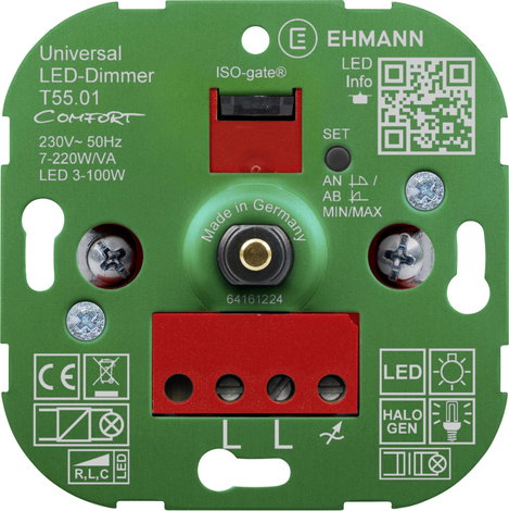 Beépíthető fali dimmer kerettel, fehér (RAL 9016), Ehmann 5591x0100 2. kép
