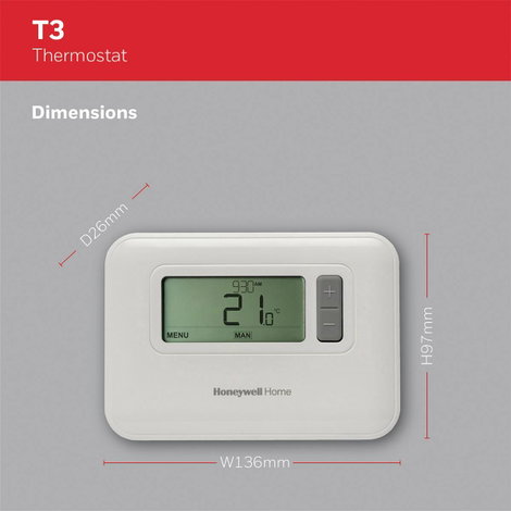 Honeywell Home T3C110AEU Helyiségtermosztát Fali Napi program, Heti program 5 ... 35 °C 5. kép