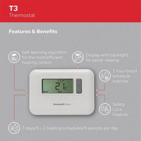 Honeywell Home T3C110AEU Helyiségtermosztát Fali Napi program, Heti program 5 ... 35 °C 8. kép