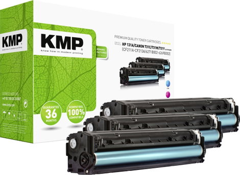 KMP H-T171 CMY Toner kazetta Kombinált csomag helyettesíti HP 131A, CF211A, CF212A, CF213A Cián, Bíb
