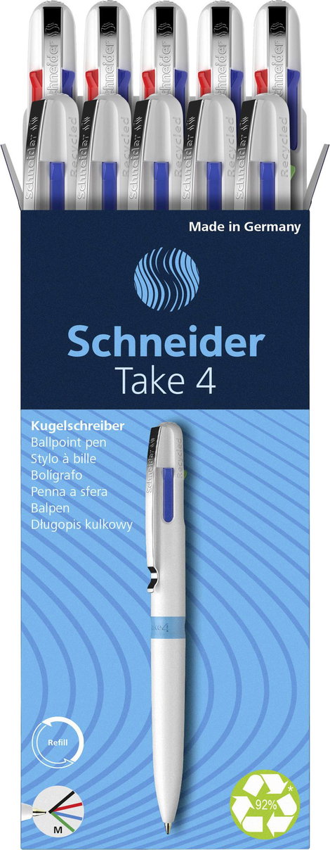 Schneider Schreibgeräte 10 db Take 4 138049 Többszínű golyóstollak Írás színe: Fekete, Piros, Kék, Z 2. kép