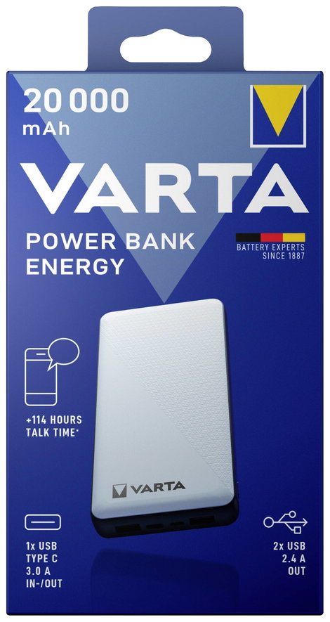 Powerbank 20000 mAh LiPo USB-C® fehér/fekete, Varta 57978101111 5. kép