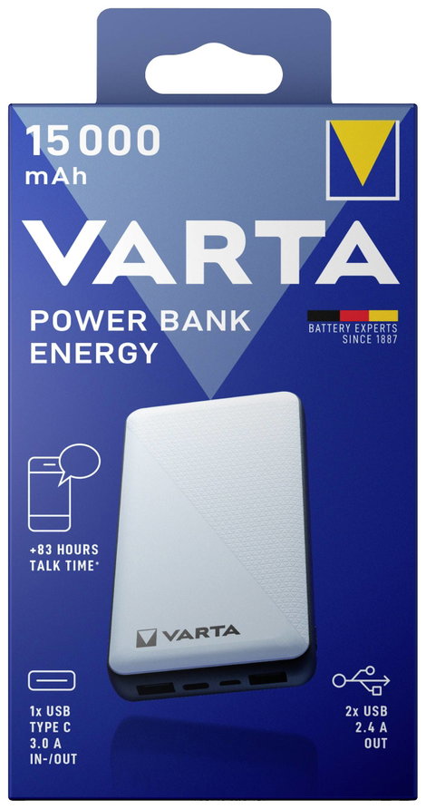 Varta Power Bank Energy 15000 Powerbank 15000 mAh LiPo USB-C®, Mikro USB Fehér/fekete egyidejű tölté 5. kép