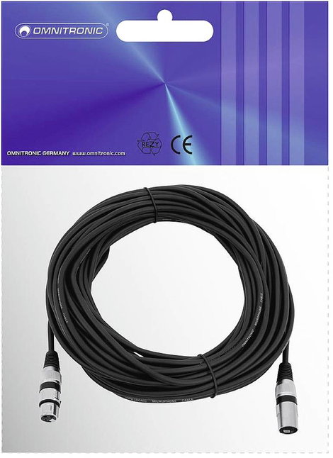 Omnitronic 3022058N XLR Összekötőkábel [1x XLR dugó, 3 pólusú - 1x XLR alj, 3 pólusú] 20.00 m Fekete 2. kép