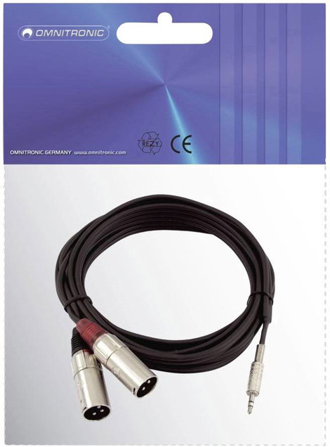 Omnitronic 30225157 XLR Átalakító kábel [1x Jack dugó, 3,5 mm-es - 2x XLR dugó, 3 pólusú] 3.00 m Fek 3. kép