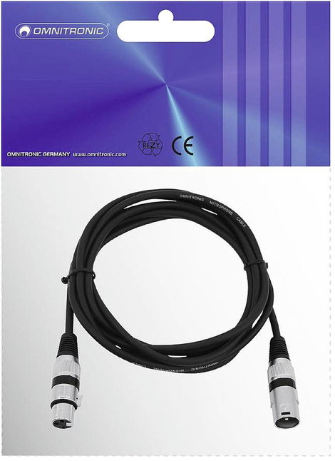 Omnitronic 3022047N XLR Összekötőkábel [1x XLR dugó, 3 pólusú - 1x XLR alj, 3 pólusú] 3.00 m Fekete 2. kép