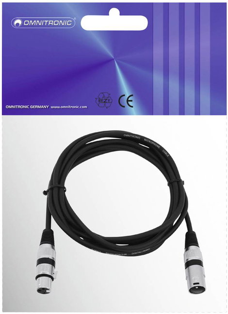Omnitronic 3022045N XLR Összekötőkábel [1x XLR dugó, 3 pólusú - 1x XLR alj, 3 pólusú] 1.50 m Fekete 3. kép