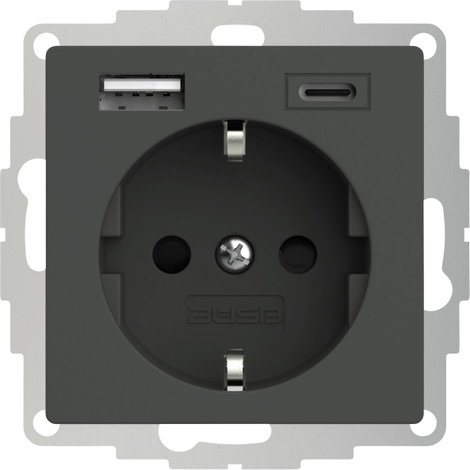 2USB 2U-449542 Földelt csatlakozó aljzat USB töltőkimenettel, Gyermekvédelem, VDE IP20 Antracit