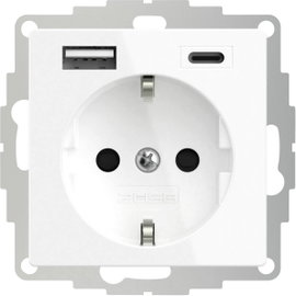 2USB 2U-449528 Földelt csatlakozó aljzat USB töltőkimenettel, Gyermekvédelem, VDE IP20 Tiszta fehér 